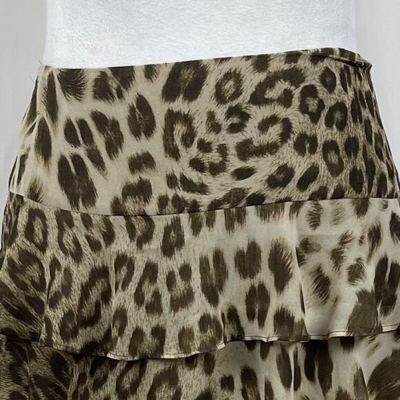 Talbots Sheer Brown Tan Animal Print Date Night Print Ruffled Skirt NWOT Size 14 - Picture 2 of 11